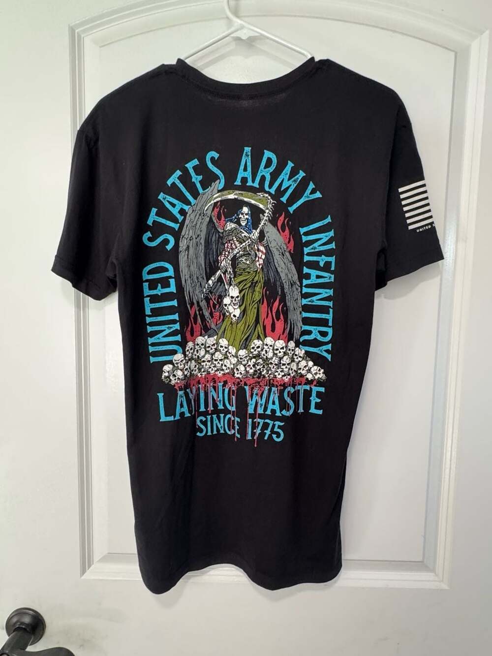 Men’s Medium Army Infantry Graphic T-Shirt Grim Reaper Skull Grunge Streetwear